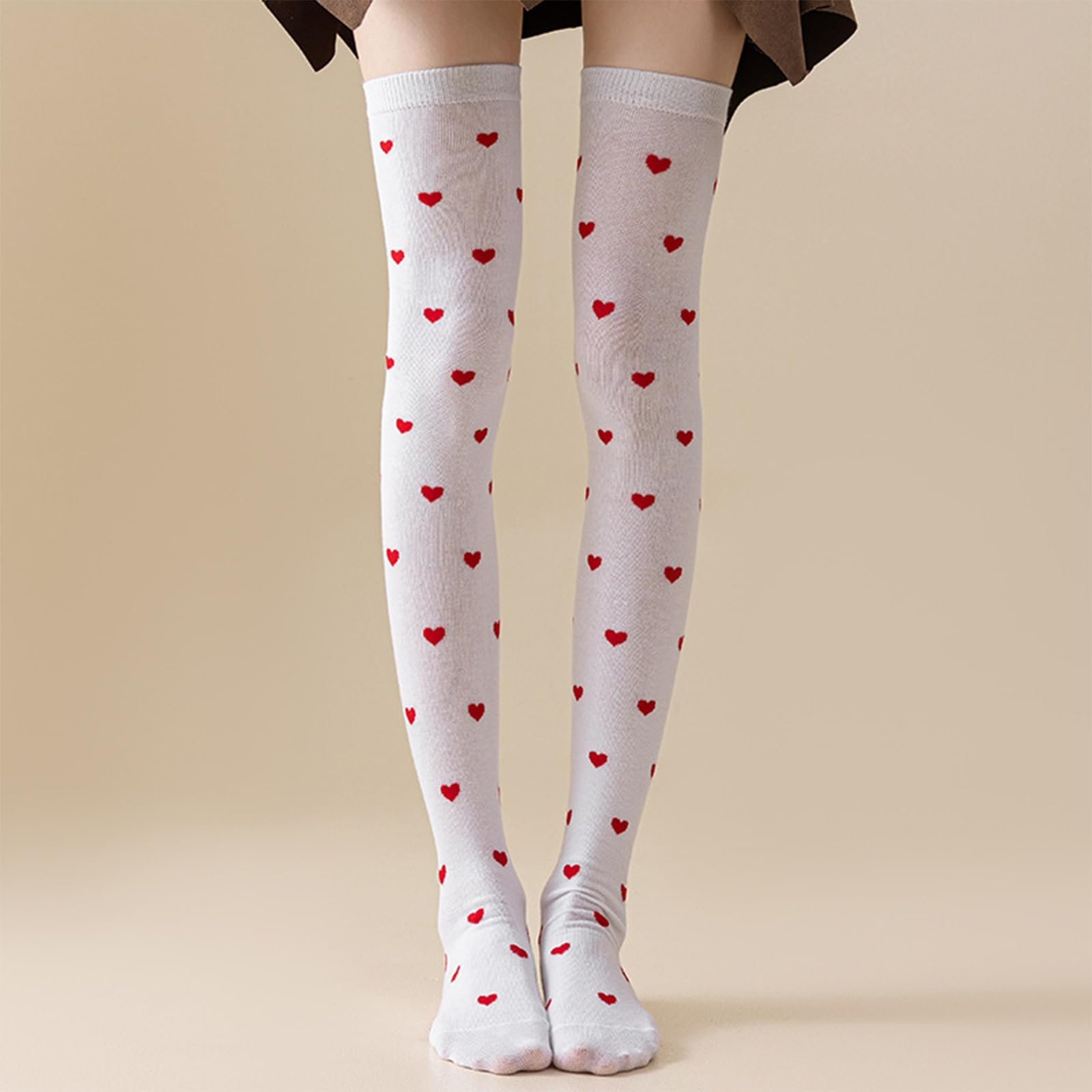 Женские чулки выше колена с узором сердца и губ, 2 пары, белые, фото №7