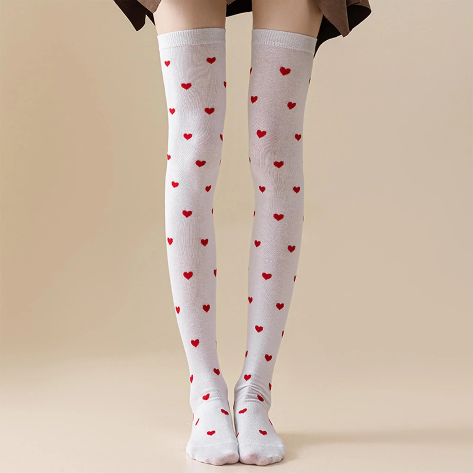 Жіночі шкарпетки вище коліна з візерунком серця та губ, 2 пари, білі, фото №7