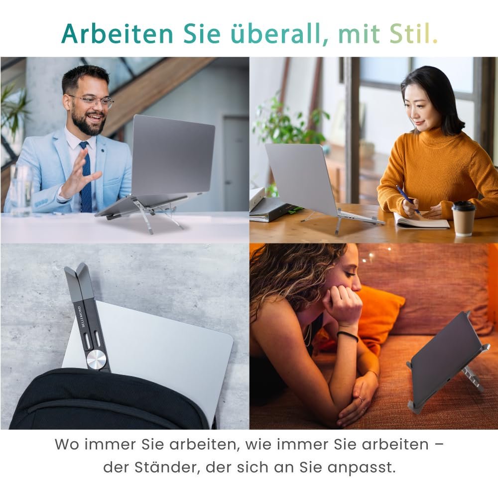 Підставка для ноутбука X-подібна BELLEMOND Регульована по висоті алюмінієва підставка з 5 рівнями, складана та легка, вентильована, для ноутбуків і планшетів до 17,3 дюймів, космічне срібло, фото №8