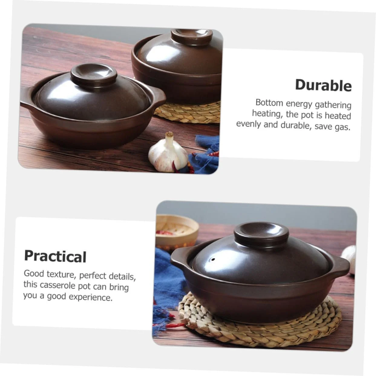 Кастрюля для тушения VALICLUD керамическая с двумя ручками термостойкая, фото №3