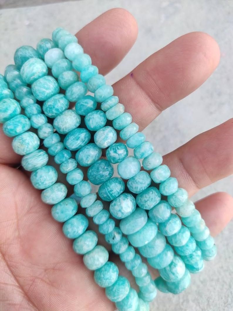 Бусины Amazonite, рондель граненая, 5.5-6 мм, голубой цвет, фото №2