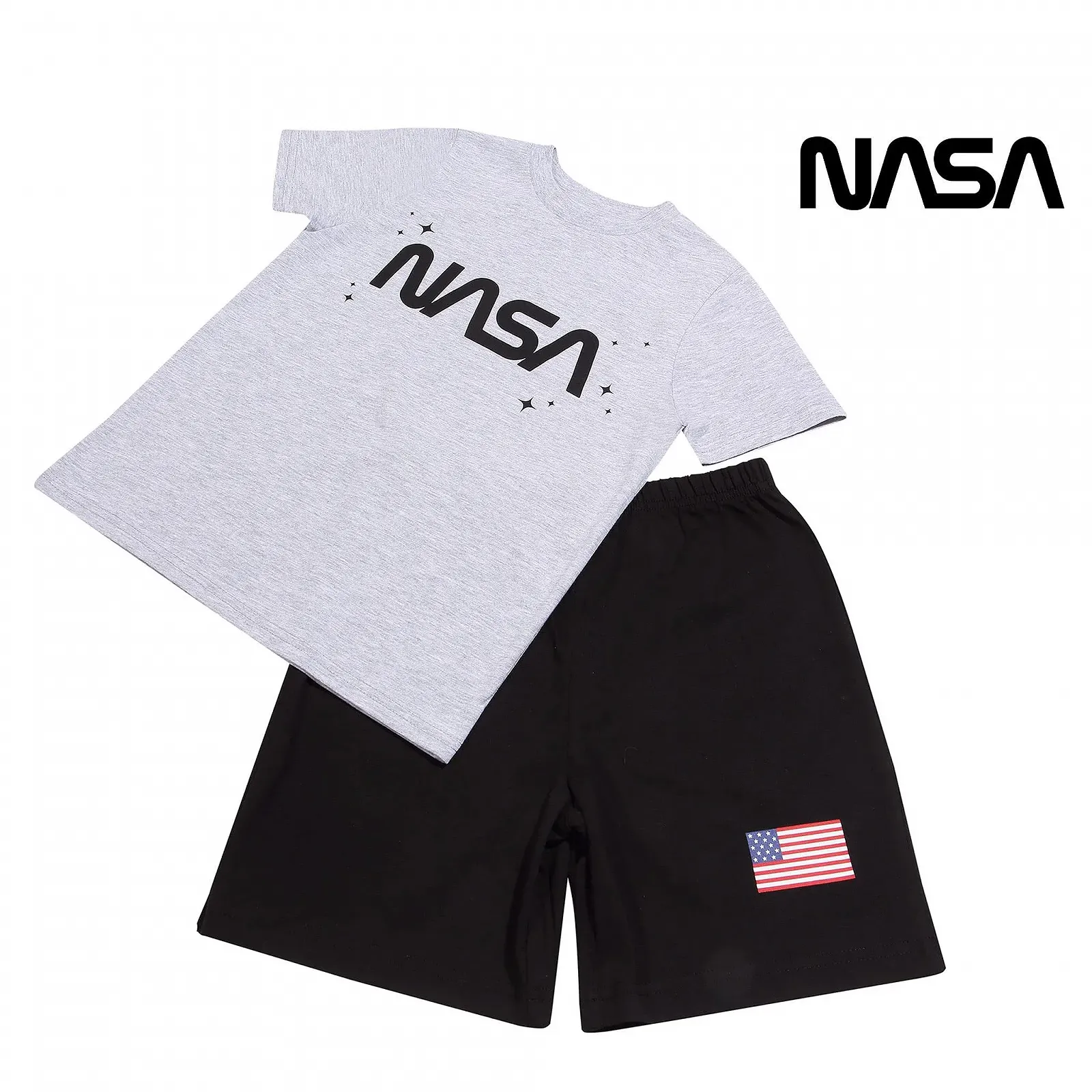 Комплект піжамний Popgear NASA Us Flag Text Logo для дівчат, чорний/сірий меланж, фото №4