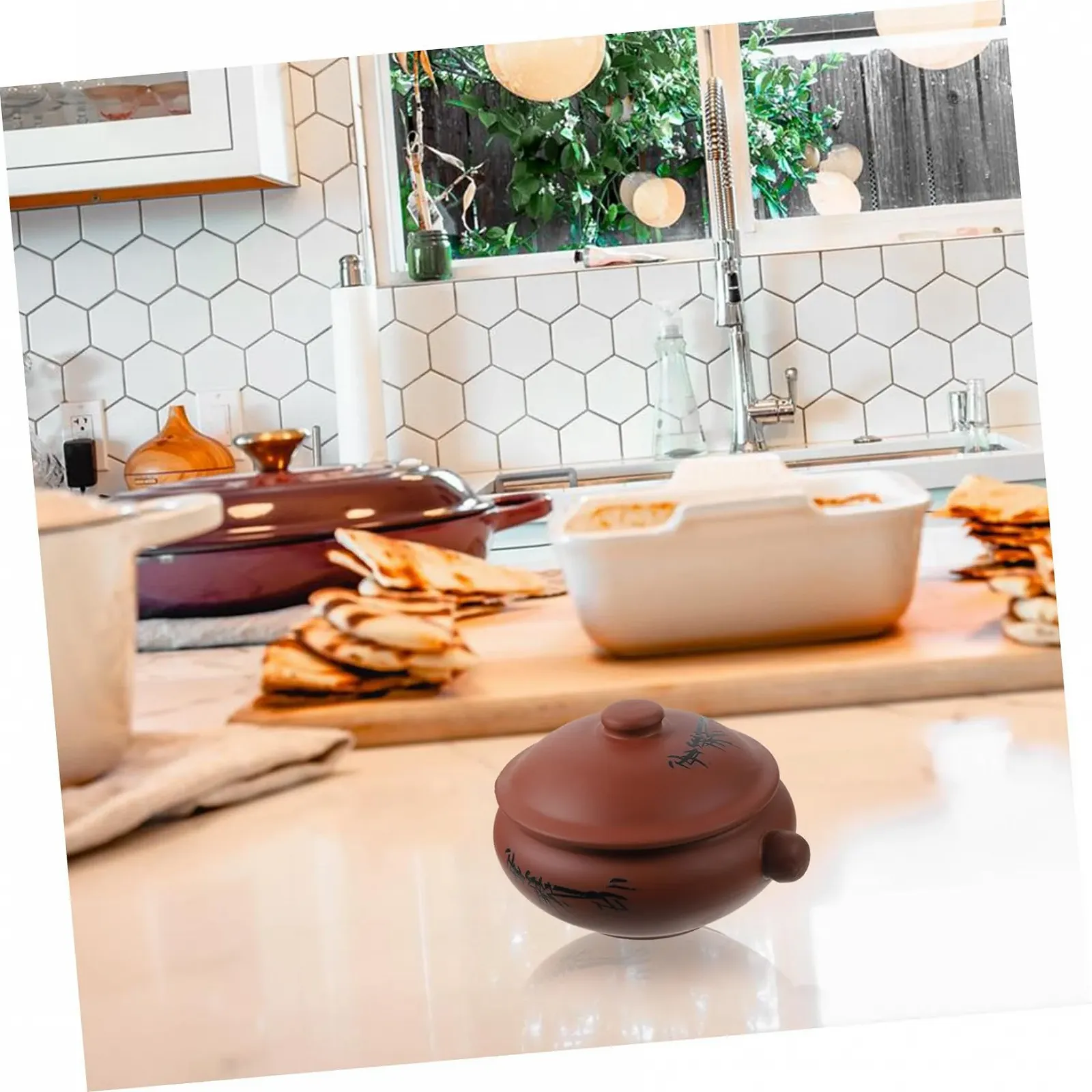 Керамическая кастрюля VALICLUD термостойкая для тушения и приготовления на пару для супа каши десертов, фото №4