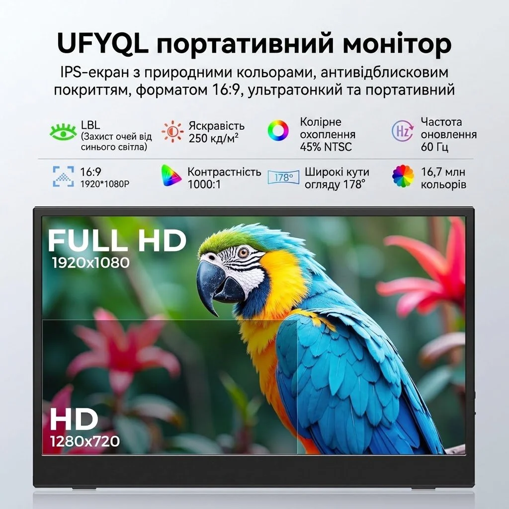 Монитор портативный 15.6" UFYQL M156F04 Full HD 60 Гц, фото №2