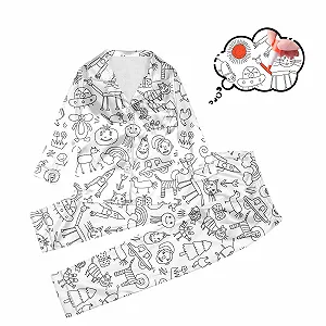 Детская пижама для раскрашивания, белый мультяшный принт, набор для окрашивания, домашняя одежда, зимняя одежда для отдыха, комплект из двух предметов, костюм для досуга с ручной росписью, одежда для сна synthetic.ua - Фото 1