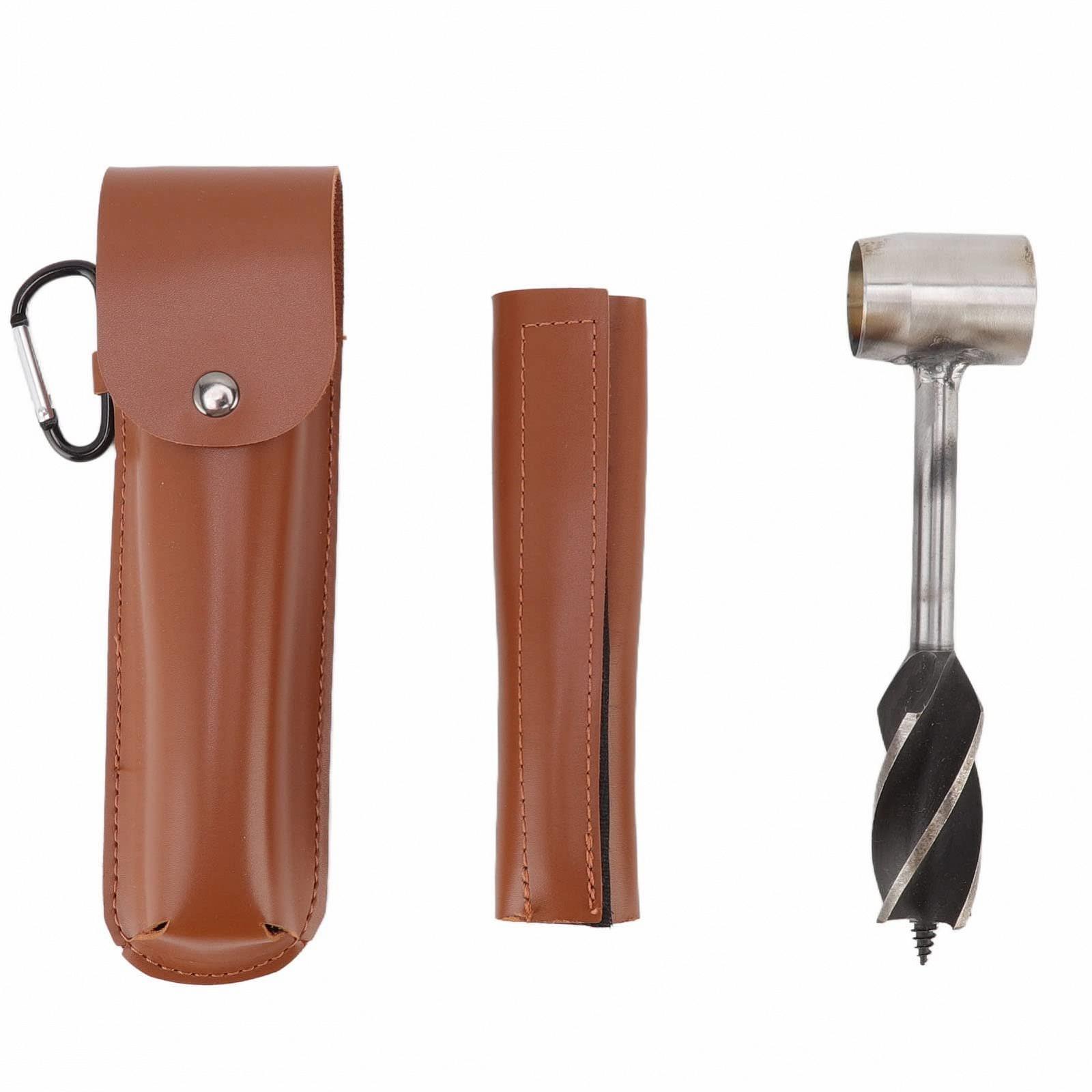 Ручний бурав Survival Settler Tool Bushcraft, багатофункціональний інструмент для виживання на відкритому повітрі з нержавіючої сталі, інструмент для пробивання отворів зі шкіряним чохлом, інструмент для кемпінгу (коричневий), фото №1