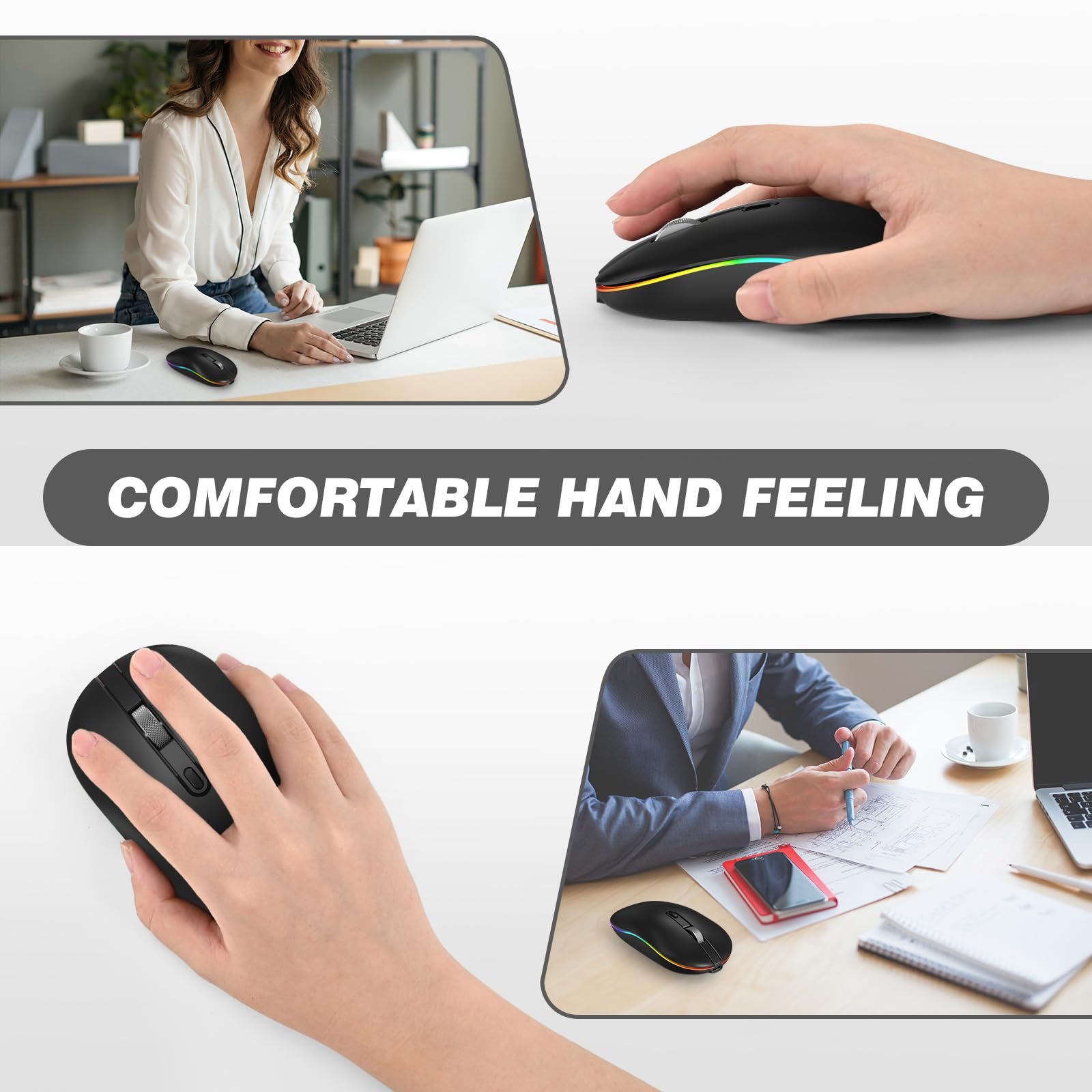 Мышь RaceGT Беспроводная Перезаряжаемая 2.4GHz LED Беспроводная USB-A & Type-C Приемник Тихая 3 Регулируемых Уровня DPI с Переключателем Включения/Выключения, фото №6