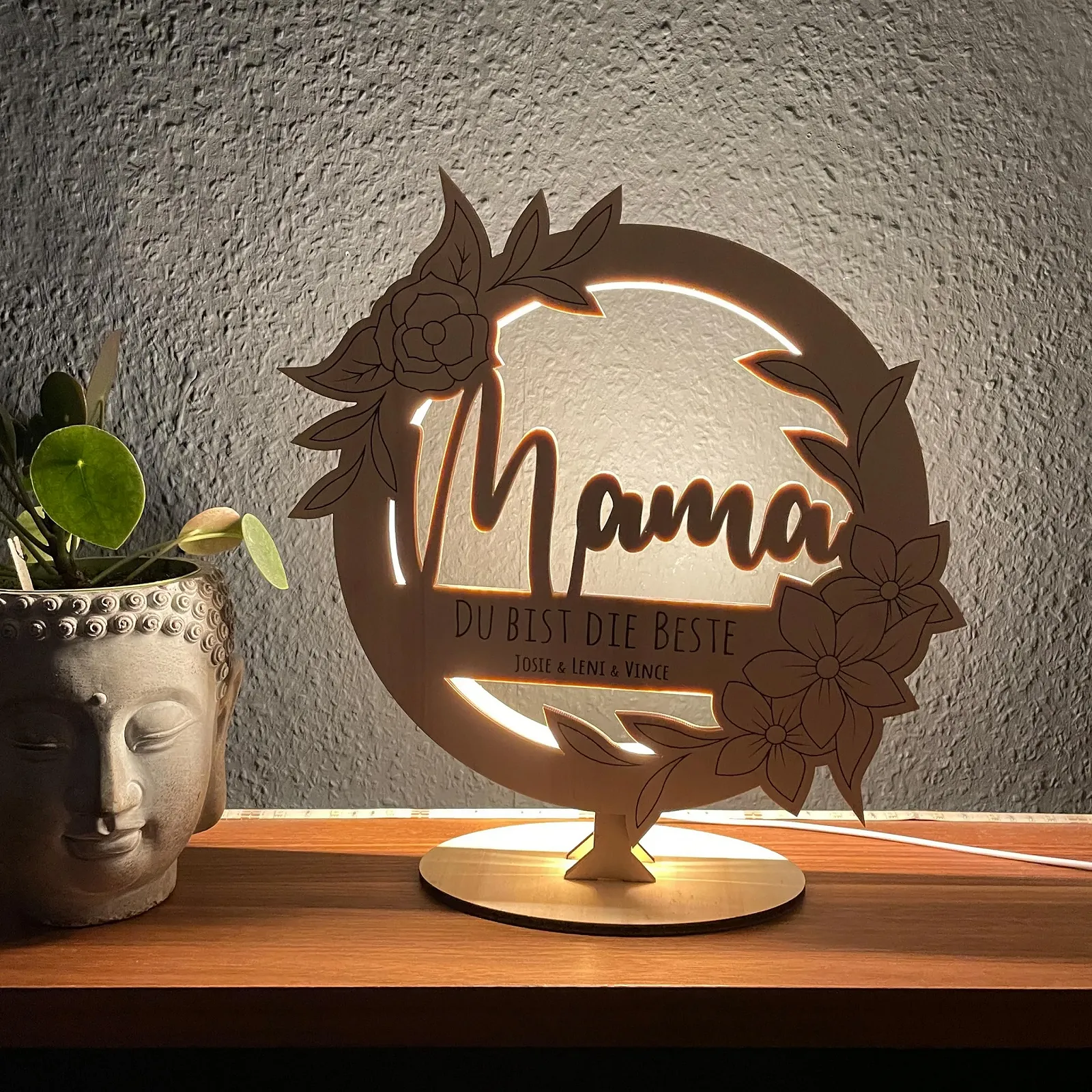 Настільна лампа Namofactur з фанери тополі з гравіюванням USB, фото №4