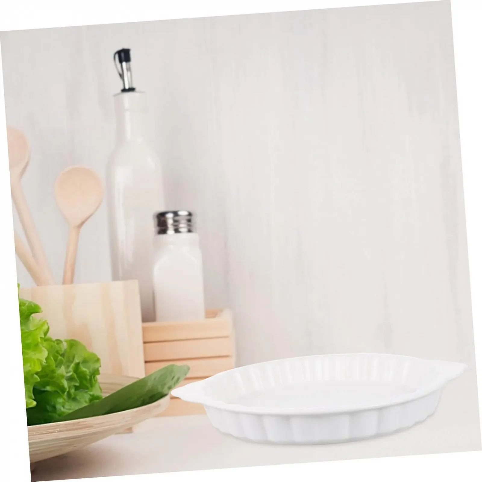 Керамическая форма для запекания SOIMISS Круглая с ручками Термостойкая Белая, фото №9