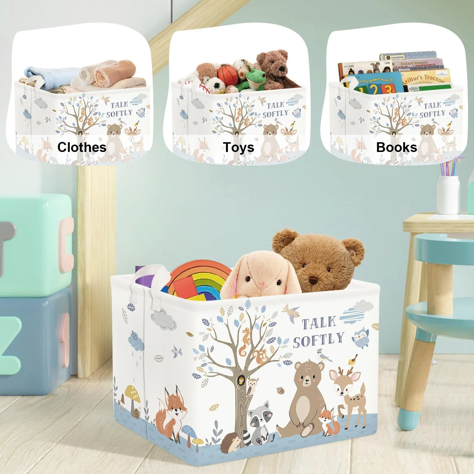 Корзина для игрушек Детская HUUMONSS Лис Медведь для мальчиков девочек Большая Белый 36 л, фото №5 Корзина для игрушек Детская HUUMONSS Лис Медведь для мальчиков девочек Большая Белый 36 л, фото №5
