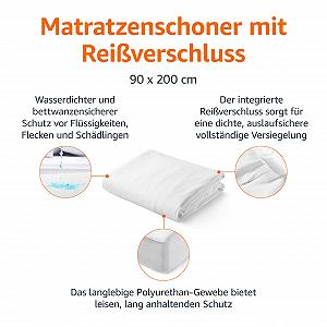 Чохол на матрац Amazon Basics на блискавці, водонепроникний та стійкий до постільних клопів, білий, 90 x 200 x 30 см synthetic.ua - Фото 1