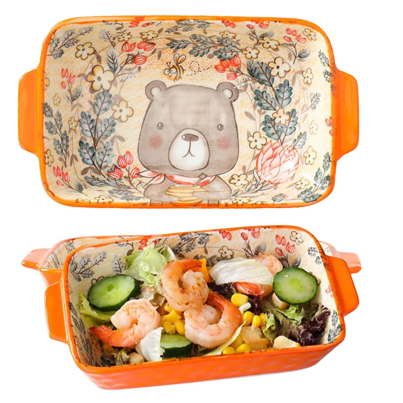 Форма для запекания керамическая прямоугольная маленькая с ручками для крем-брюле и лазаньи Оранжевая, фото №1