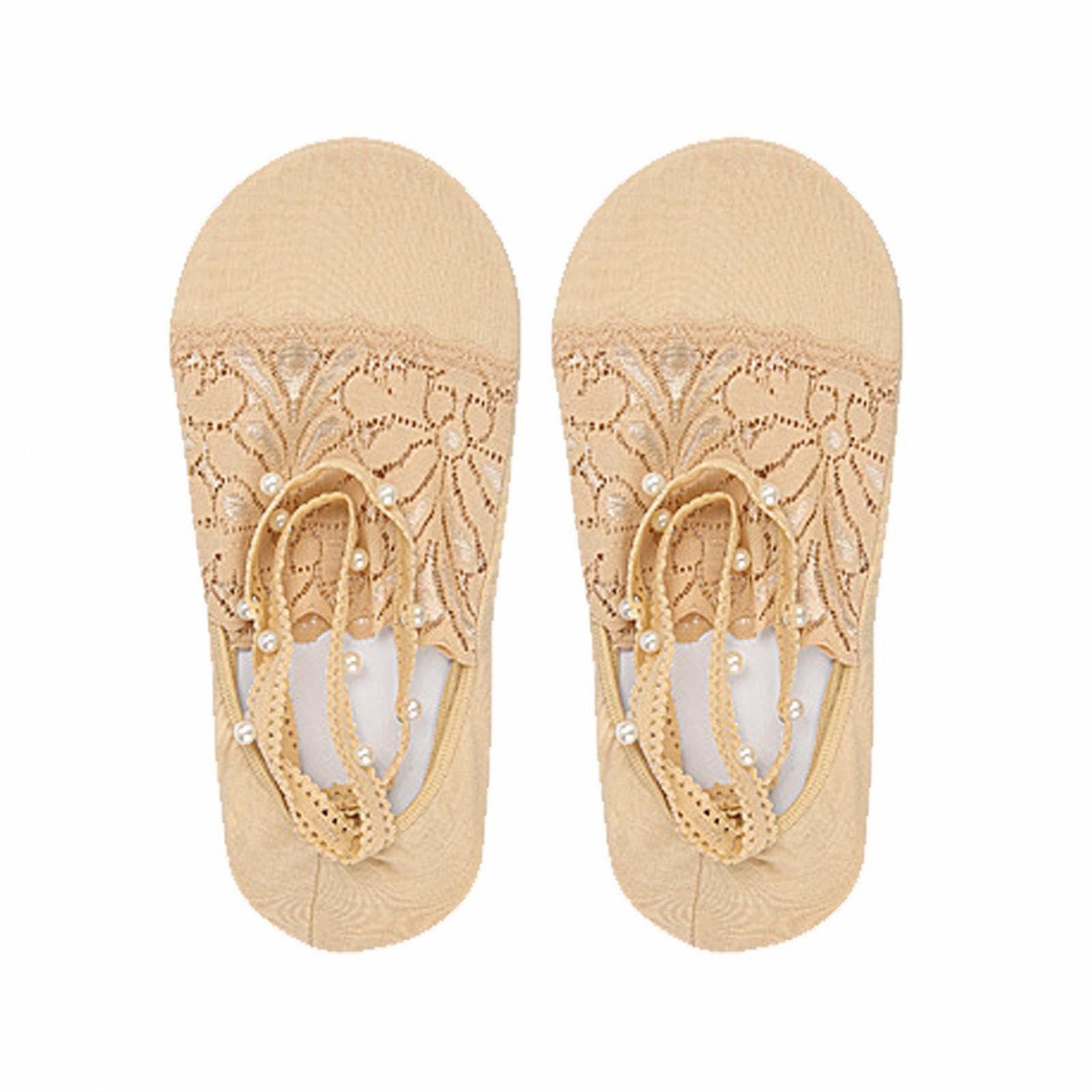 Женские носки-следки кружевные, однотонные телесного цвета, фото №7