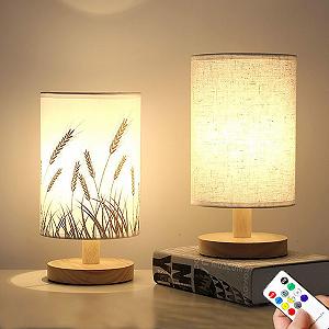 Настільна лампа ViaGasaFamido LED Димер Масив дерева USB Абажур з колосками пшениці synthetic.ua - Фото 1