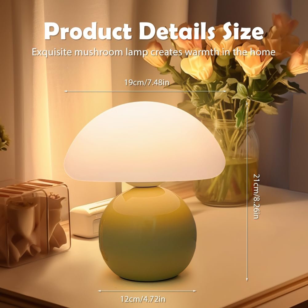 Настільна лампа Mushroom LED жовта керамічна з плафоном PE регульована яскравість, фото №2