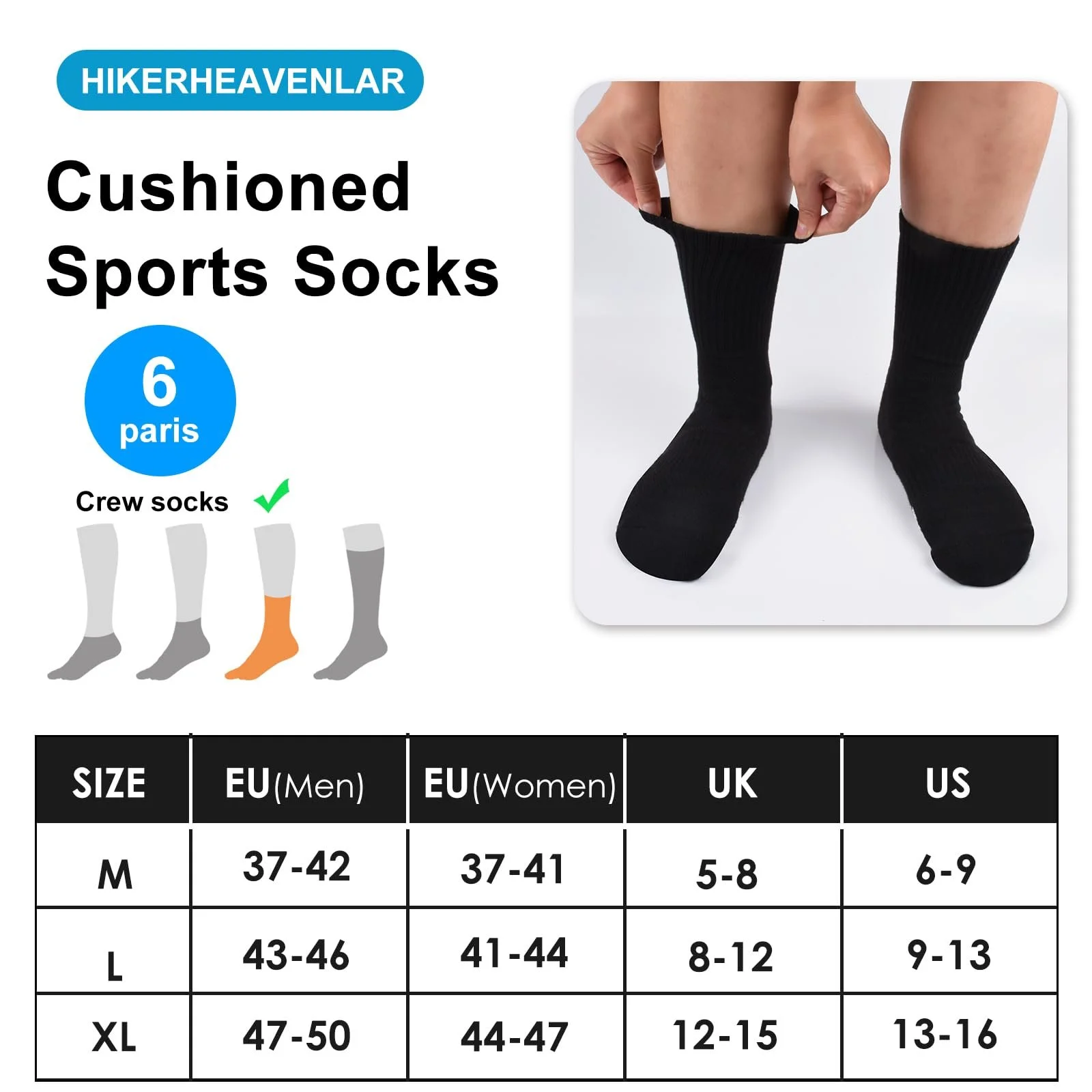 Спортивні шкарпетки (6 пар) для чоловіків та жінок, для бігу, фото №6