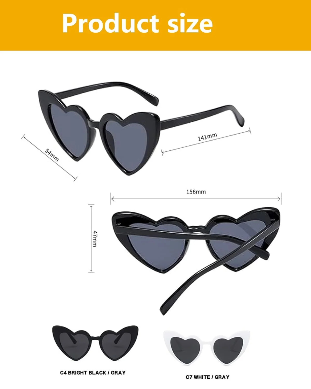 Солнцезащитные очки в форме сердца TPZORJX, 8 шт. (Черный + Белый), фото №2