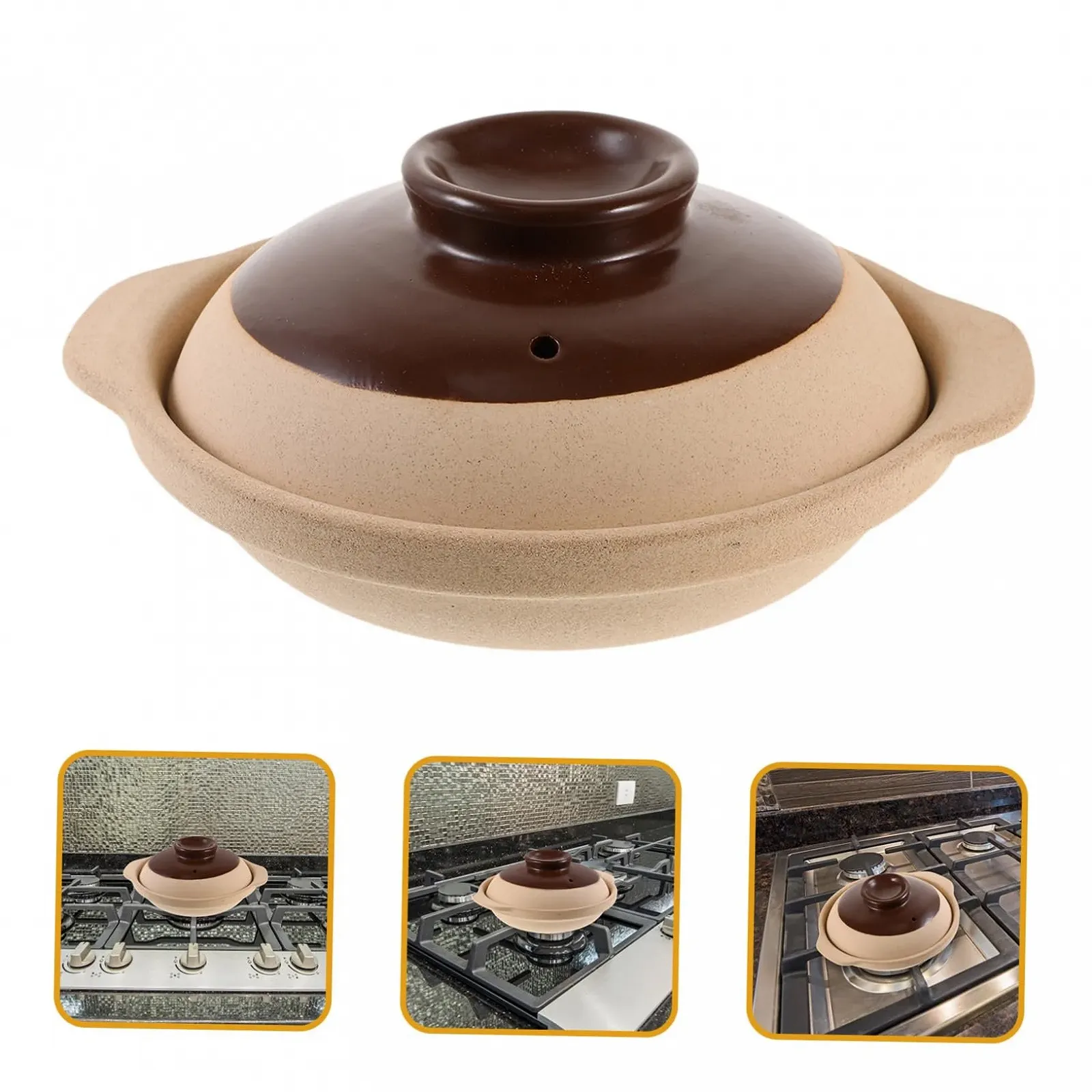 Кастрюля керамическая с крышкой и нескользящими ручками для газовых плит, фото №5