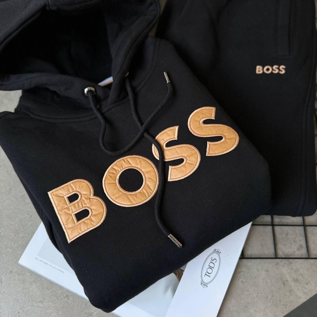 Мужской спортивный костюм Boss на флисе черный теплый для мужчин босс худи и штаны, фото №3 Мужской спортивный костюм Boss на флисе черный теплый для мужчин босс худи и штаны, фото №3