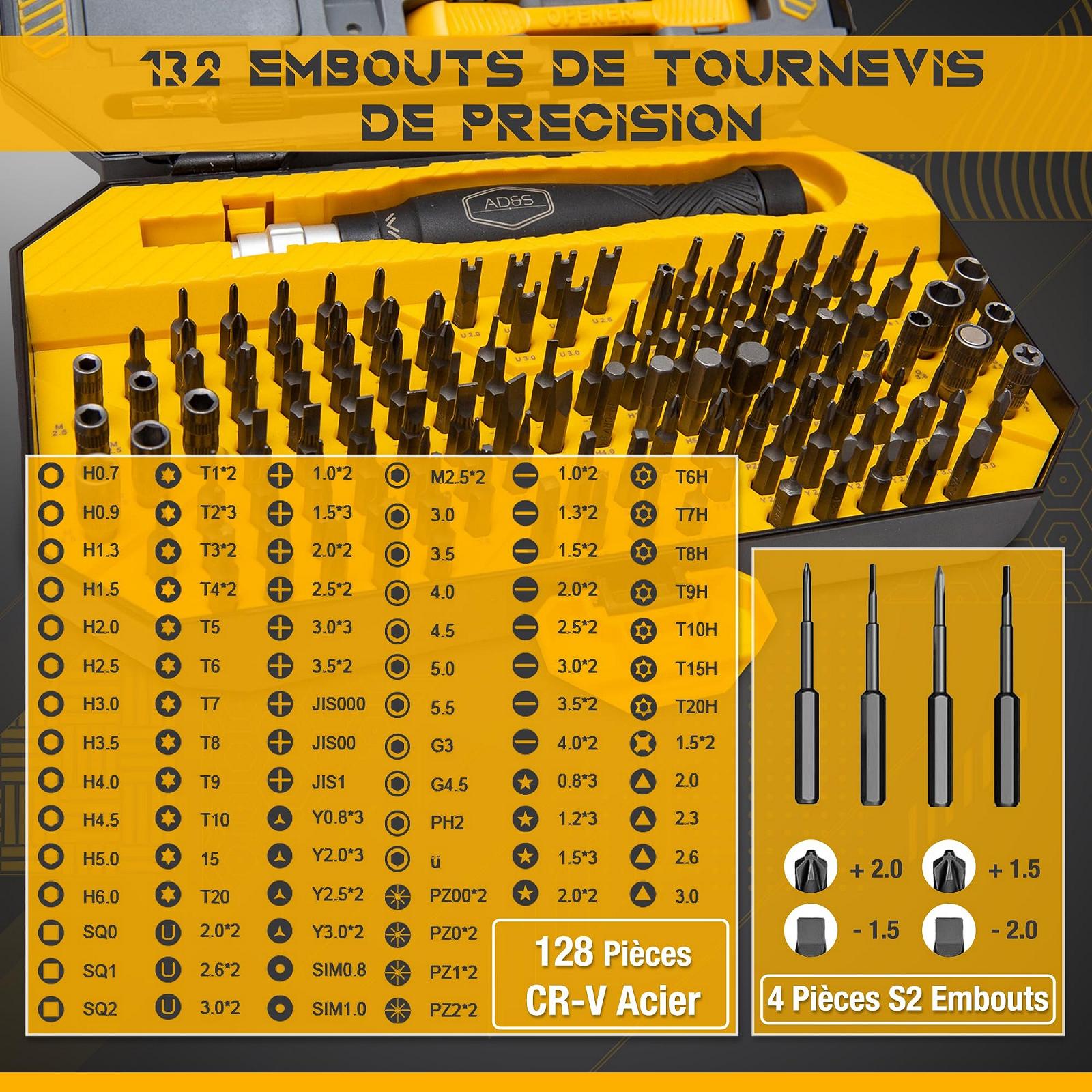 Набір викруток AD&S Precision 145 в 1 Hexagonal Професійна якість для ремонту та обслуговування електроніки Включає 116 CRV бит, 4 довгі S2 бит, аксесуари та міцний футляр, фото №6