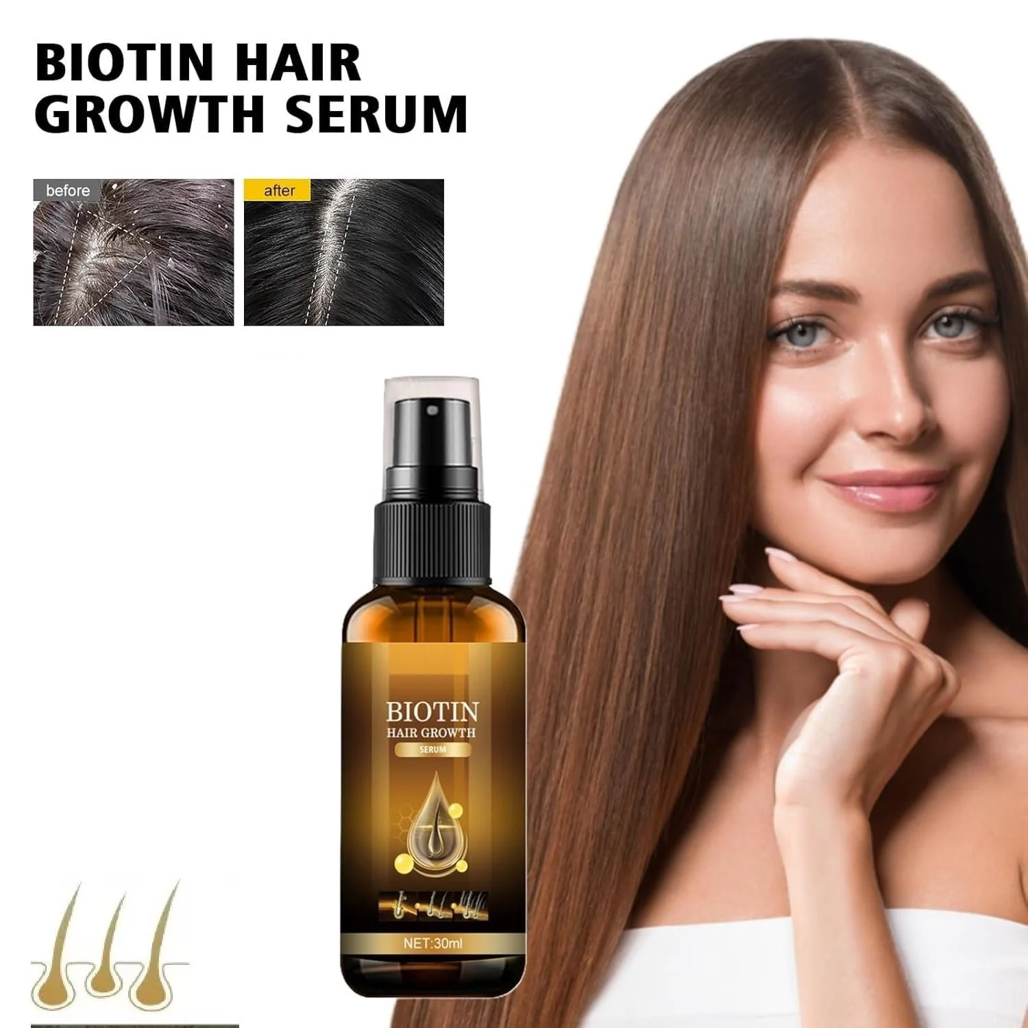 Сироватка для росту волосся Біотин, Спрей для росту волосся Біотин 30 мл, фото №5