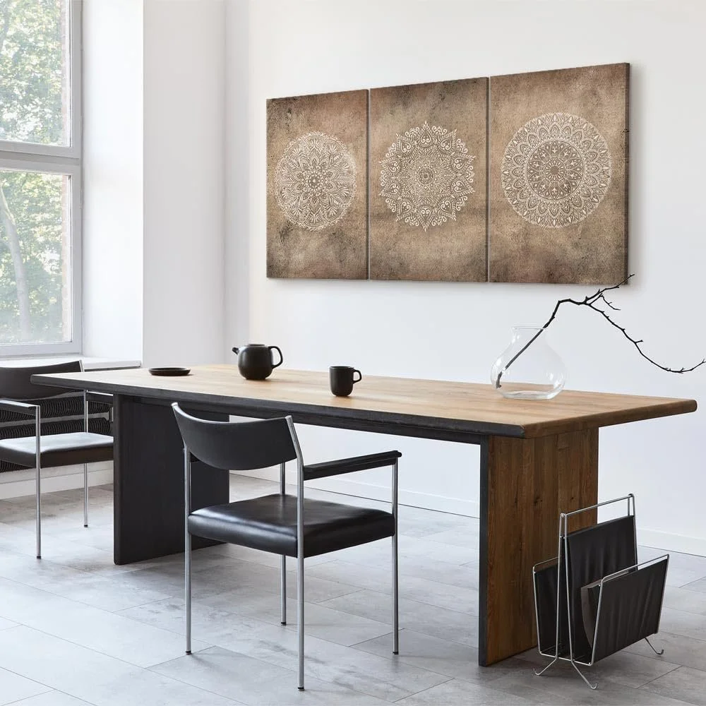 Набір акустичних картин murando 3 шт. Beige Mandala on Concrete Background 120 x 60 см, фото №7