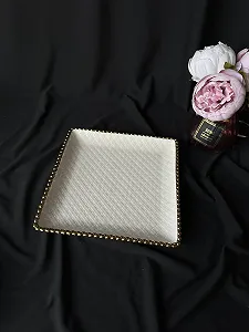 Блюдо квадратне з золотою оконтовкою.  27х27 см - Фото 1