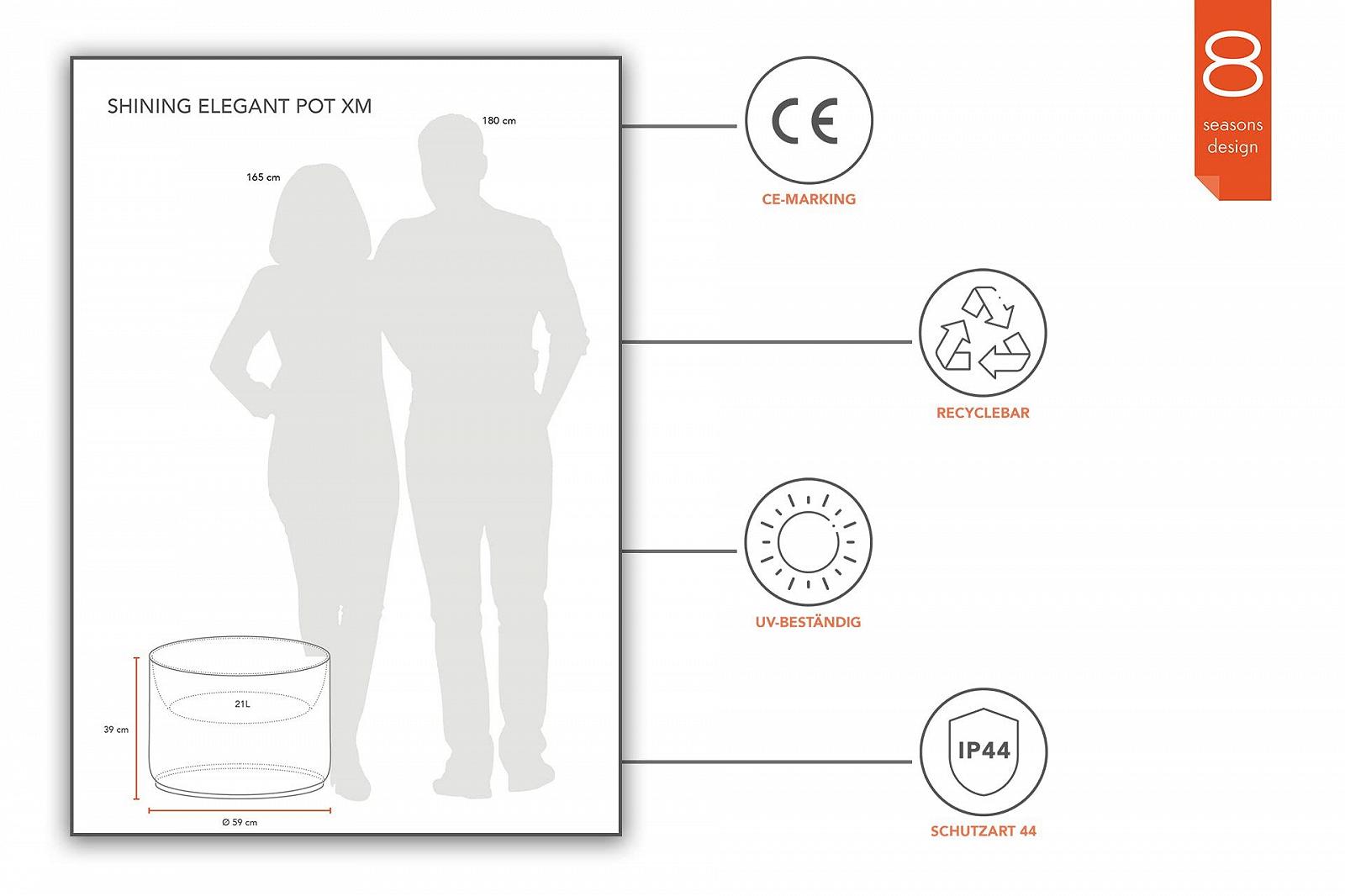 Світлове кашпо 8 seasons Design Shining Elegant Pot XM LED 59 x 39 см з функцією зміни кольору (15 кольорів) Біле, фото №3