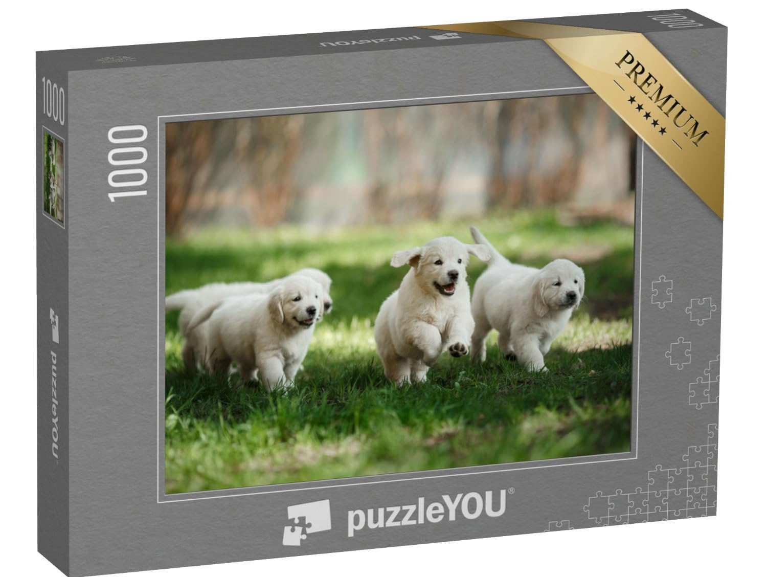 Пазл puzzleYOU PUPPY Jigsaw Puzzle Collection Маленькие щенки золотистого ретривера, бегающие по парку летом 1000 деталей, фото №1