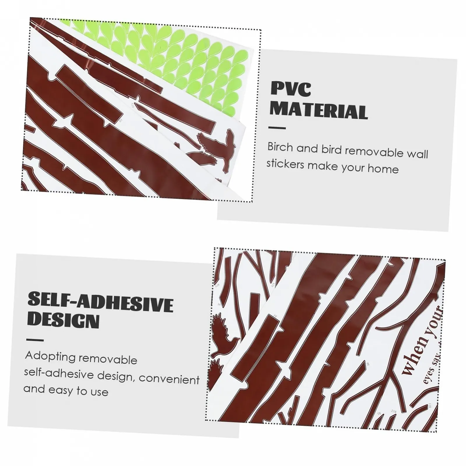 Наклейка на стіну HEMOTON Tree Bird Birch Tree Green, фото №6