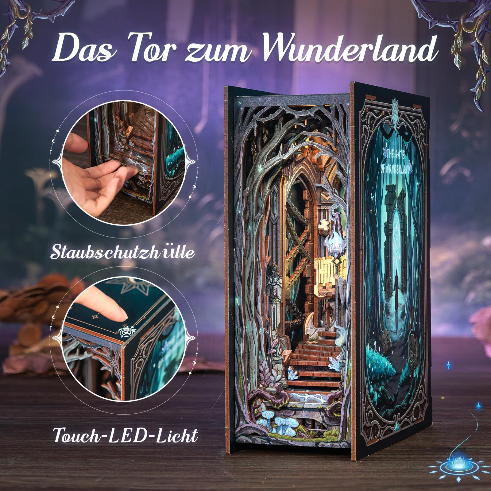 Кітаполиця Cutefun Book Nook Kit HY02 Деревина Брама Чудес DIY Мініатюрний Будинок з LED освітленням, фото №2