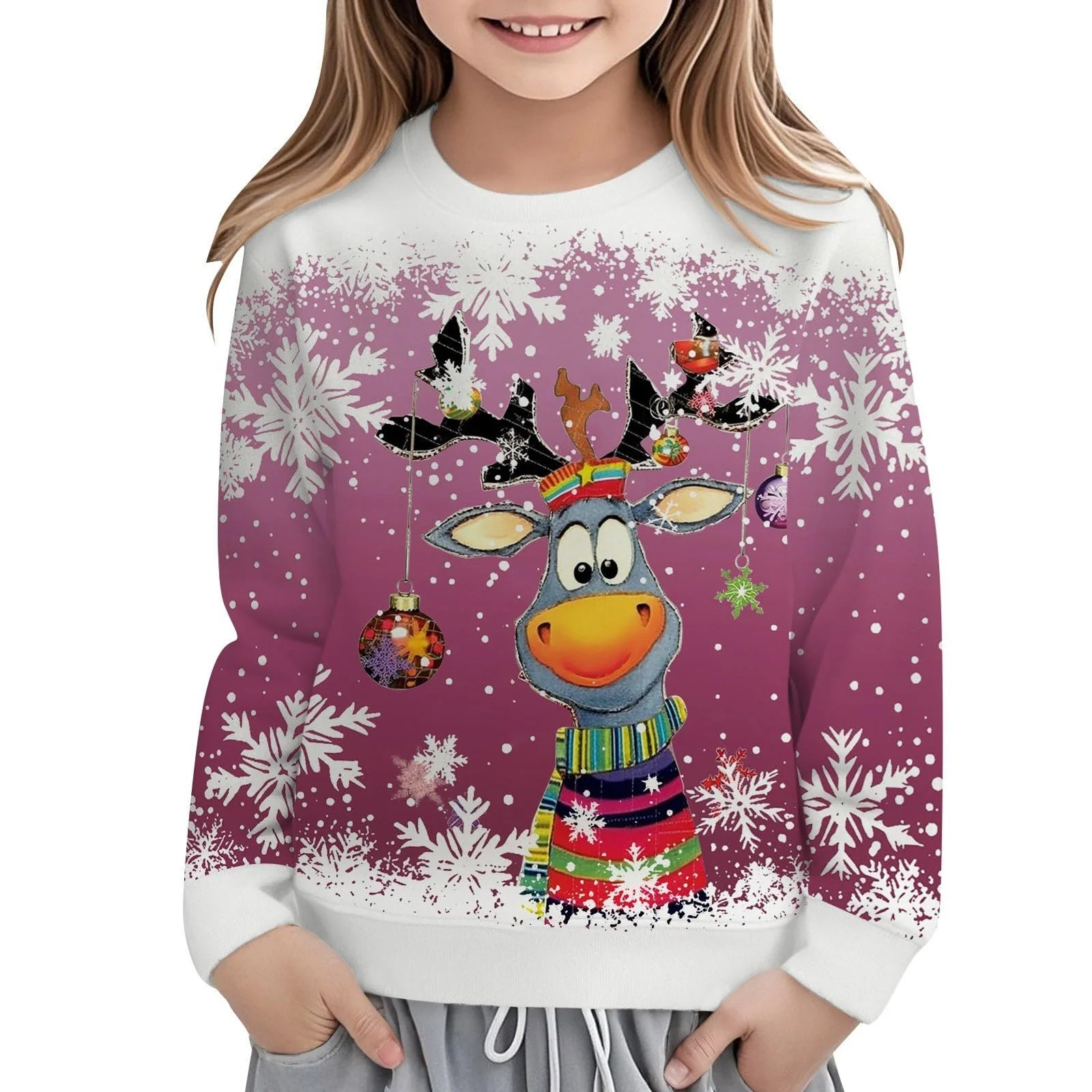 Дівчача святкова толстовка з принтом оленя Generisch, з довгими рукавами, фото №1