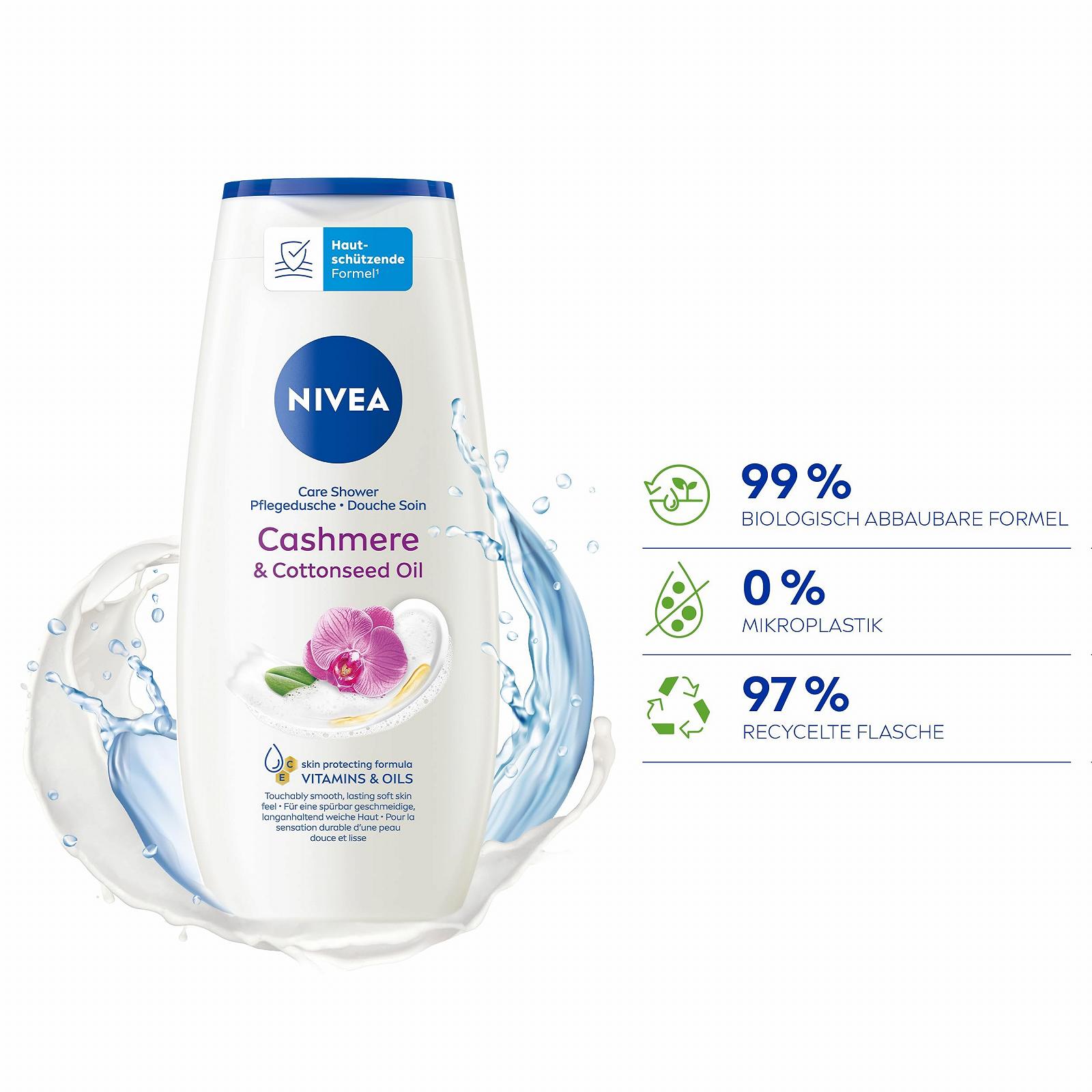 Гель для душа NIVEA Cashmere & Cottonseed Oil увлажняющий pH-нейтральный с ароматом орхидеи 250 мл, фото №3