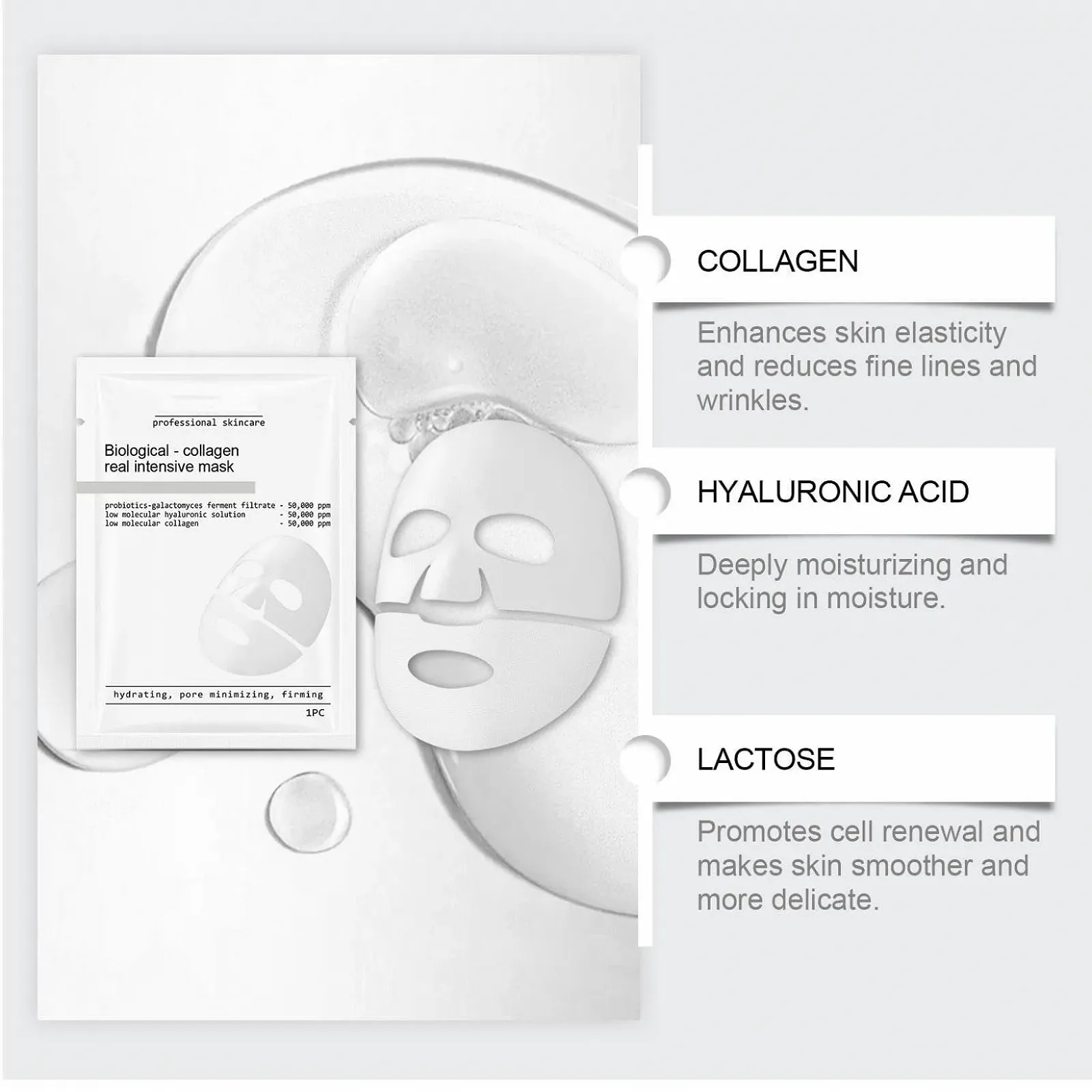 Маска для лица коллагеновая Nifora Hydra Organic Korean увлажняющая для ночного использования для гладкой увлажняющей кожи, улучшения упругости (12 штук), фото №6