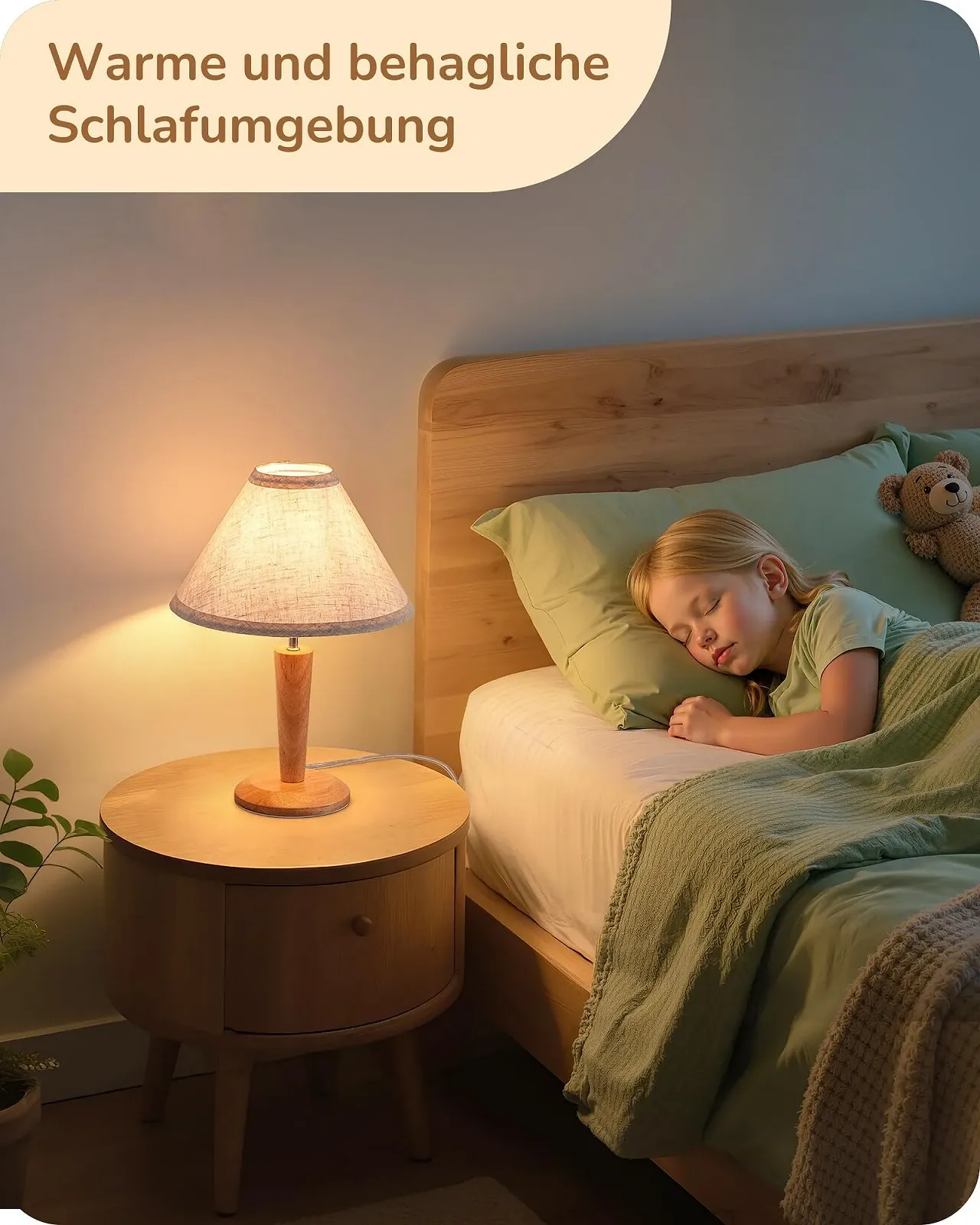 Настільна лампа EDISHINE Wooden 2700 K вінтажна, дерев'яна з лляним абажуром, цоколь E27, 34 см, з лампою 4 Вт., фото №7