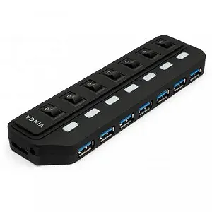 Концентратор Vinga USB3.0 to 7*USB3.0 HUB with switch and power adapter VHA3A7SP - Фото 1