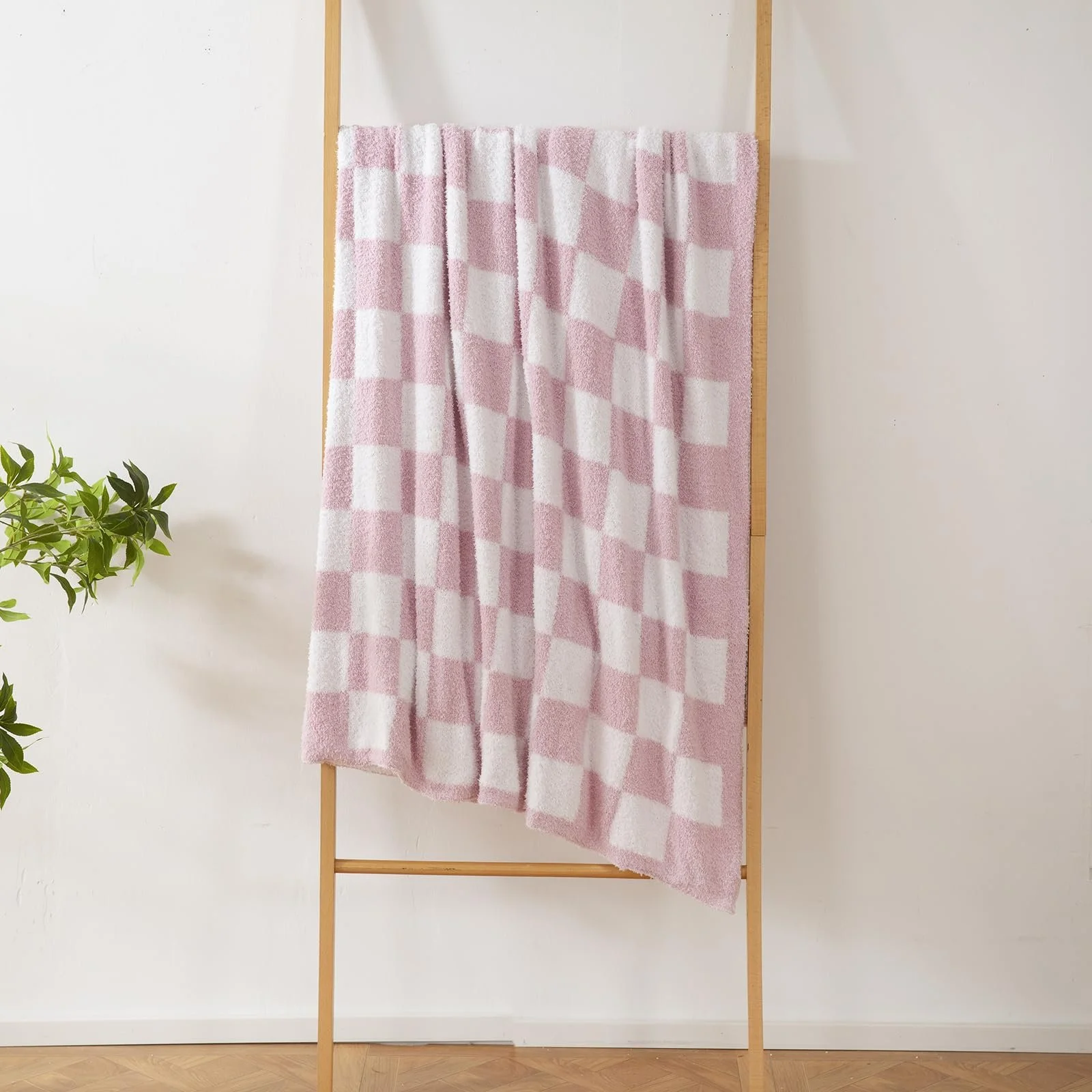 Плед YIRUIO в клетку, теплый, комфортный, плюшевый, двухсторонний из микрофибры, уютный декор для дома, кровати, дивана Розовый, 152 x 200 см, фото №6