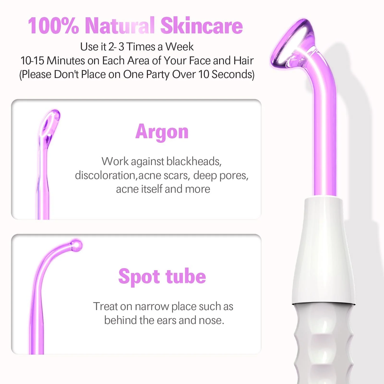 Апарат для високочастотної терапії обличчя 6 аргонових електродів Скляні трубки портативний, фото №5