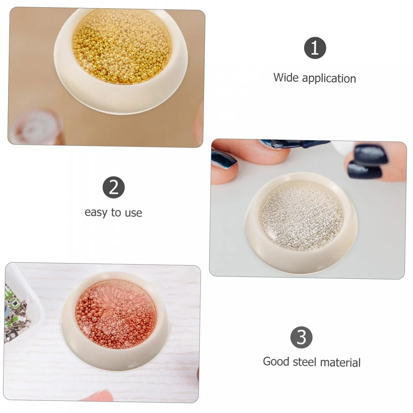 FRCOLOR 9 коробок Аксессуары для стальных шариков DIY и поделок Стразы Аксессуары для ногтей Украшение Золотой декор Маникюр DIY Аксессуары Стальные шарики для ногтей Украшение чехла мобильного телефона Зернистая сталь, фото №6