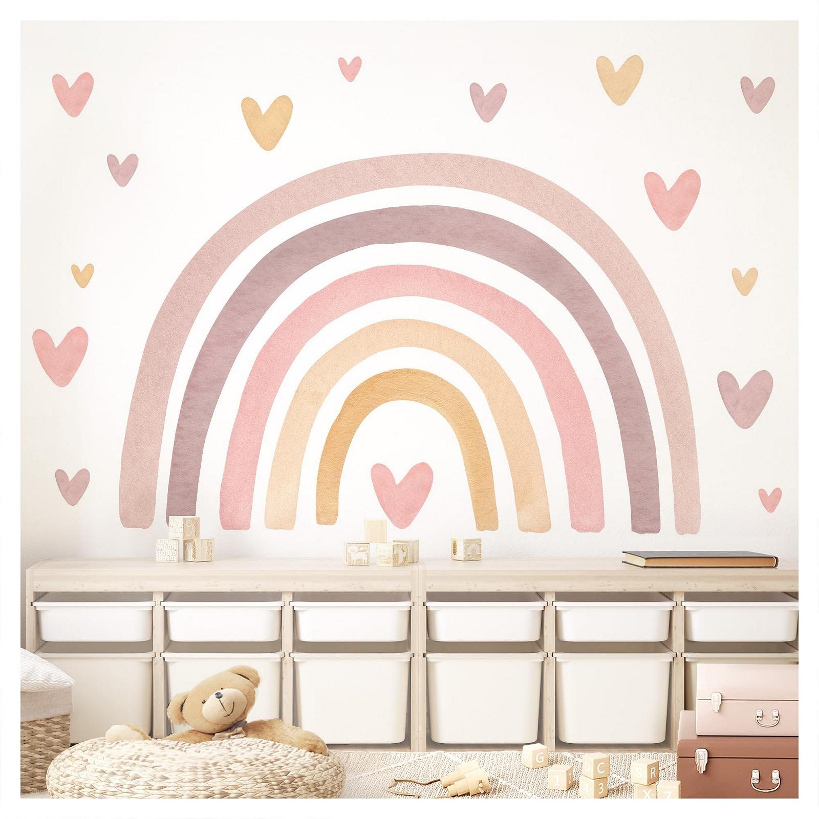 Наклейка на стену Little Deco DL5091 XL Радуга с сердечками Розово-желтая 218 x 129 см, фото №1