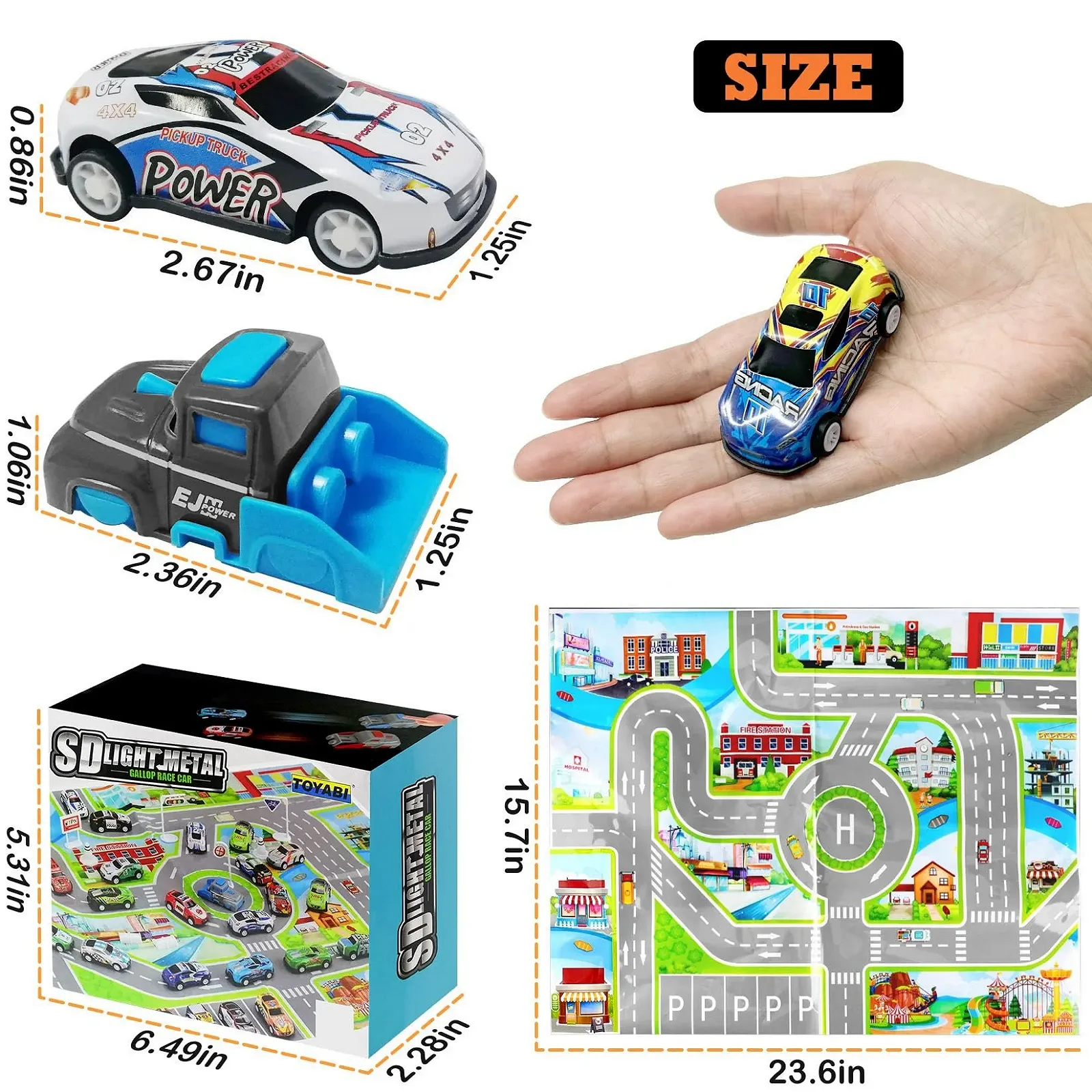 Іграшковий набір TOYABI Car Toy 21 шт з ігровим килимком та катапультою, маленькі машинки, фото №2