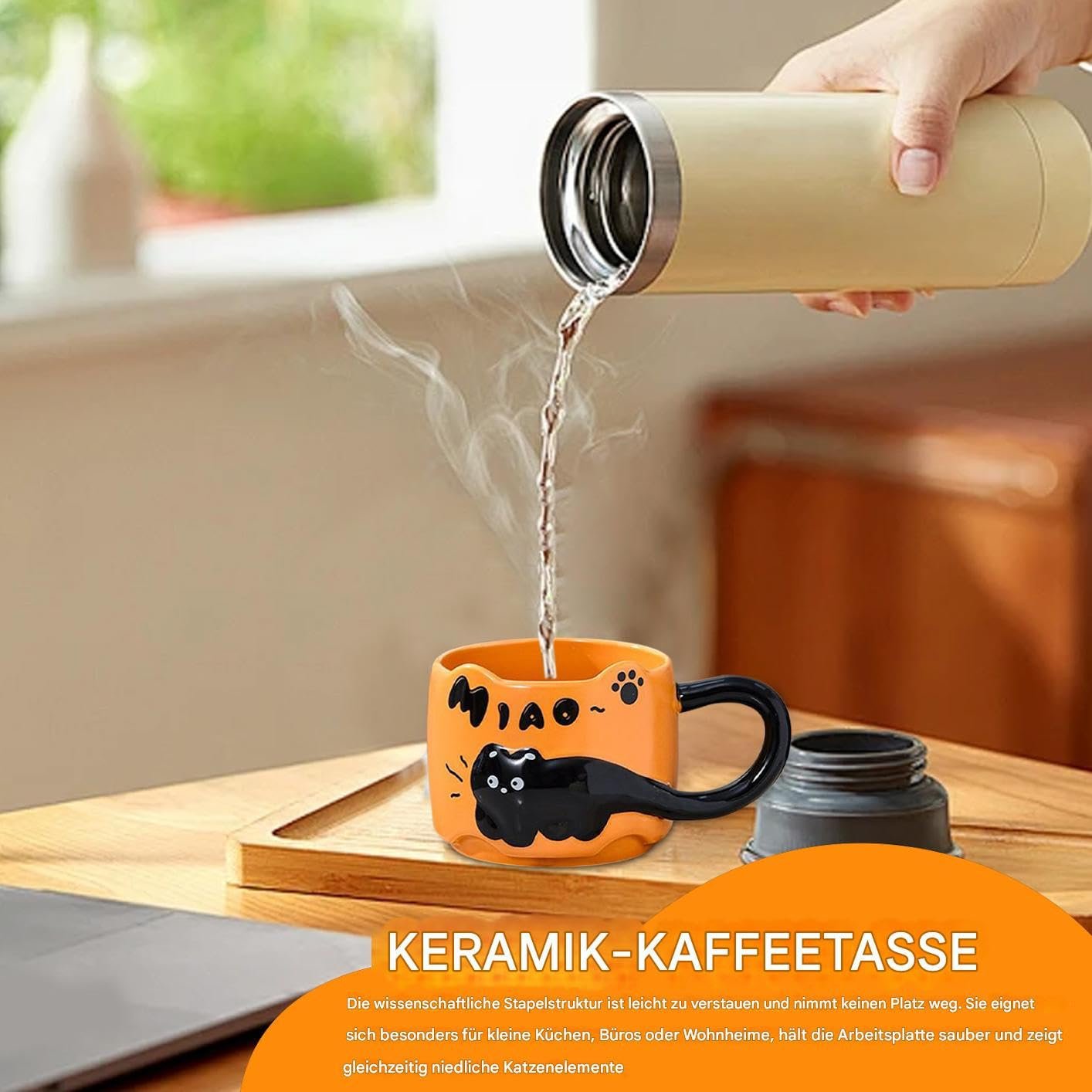 Кружка Кошачья, штабелируемая кружка для латте для горячих напитков - Забавные декоративные керамические чайные чашки с мультяшными котами для женщин, девочек, детей, фото №2