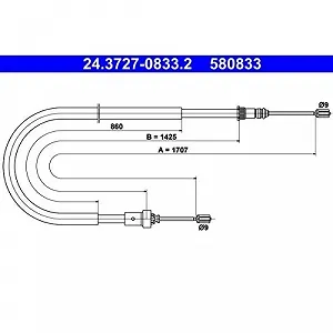 Трос стоянкового гальма ATE 24.3727-0833.2 для PEUGEOT задній - Фото 1