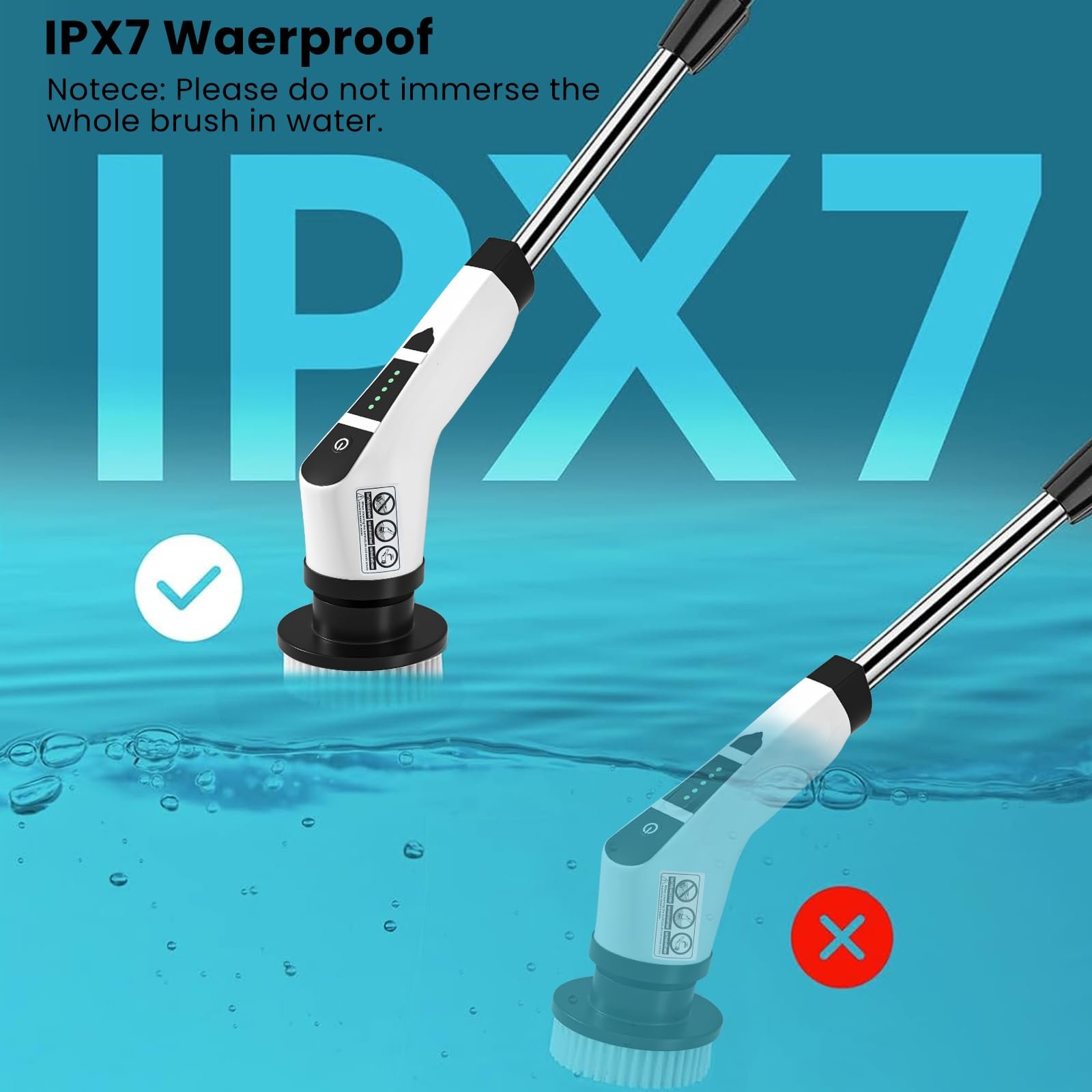 Електрична щітка для чищення 9 змінних насадок IPX7 2 швидкості телескопічна ручка, фото №5