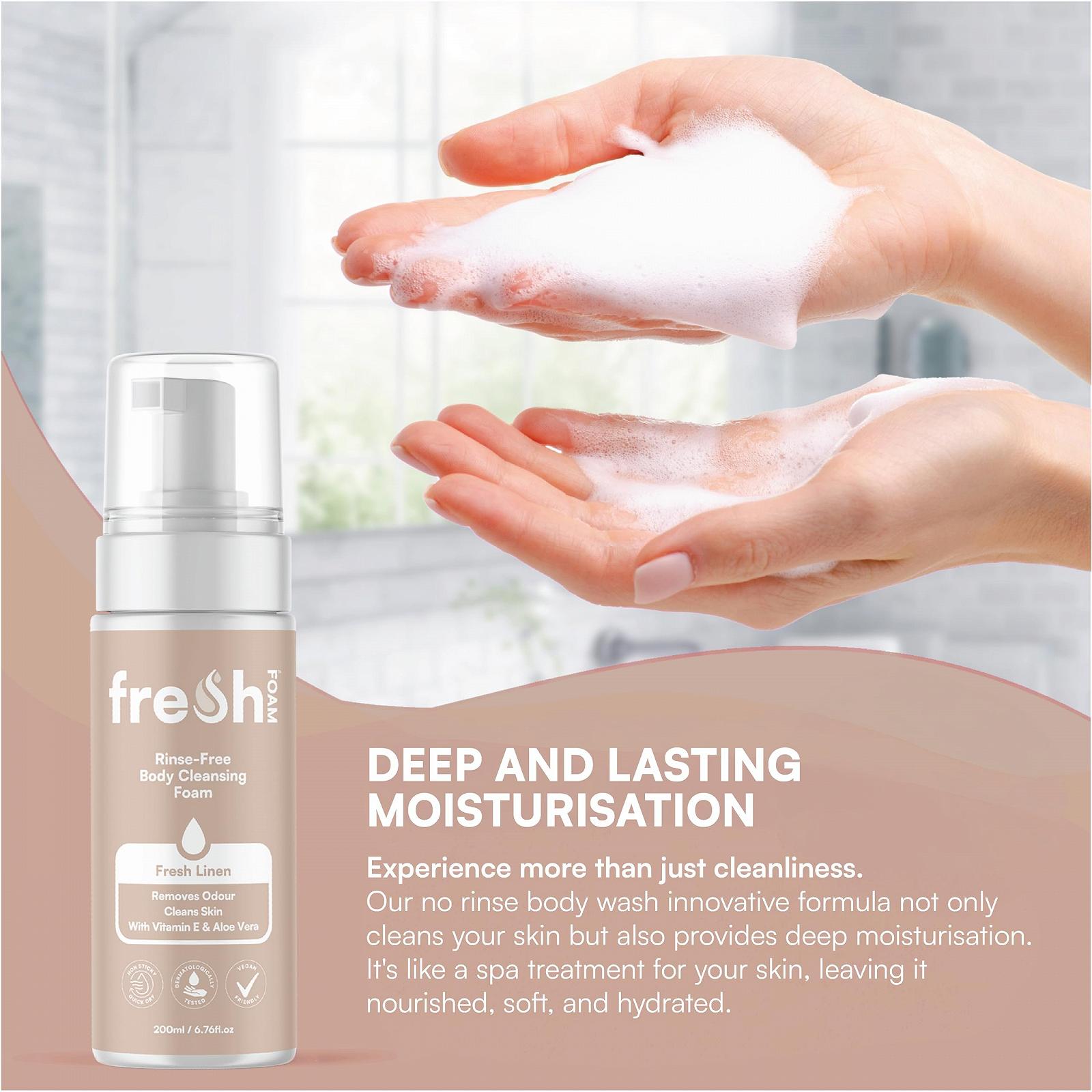 Пінистий гель для душу без змивання FreshWipes Rinse Free 200 мл, фото №7