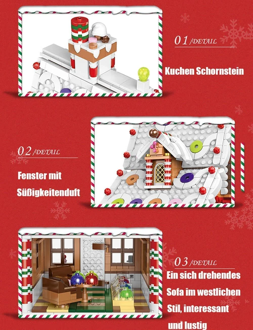 Строительные блоки Пряничный домик AKOGD на Рождество, 1455 деталей Рождественский домик с фигуркой, DIY Рождественская игрушка, Зажимные строительные блоки, Конструктор, фото №3 Строительные блоки Пряничный домик AKOGD на Рождество, 1455 деталей Рождественский домик с фигуркой, DIY Рождественская игрушка, Зажимные строительные блоки, Конструктор, фото №3