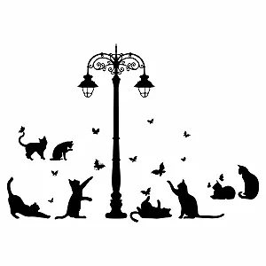 Наклейка на стіну SUPERDANT Black Cat Silhouette Street Lamp Butterfly Black synthetic.ua - Фото 1