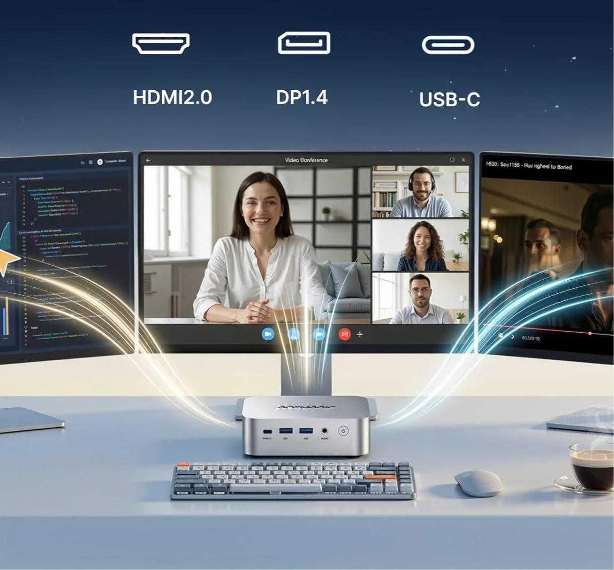 Міні ПК ACEMAGICIAN T8 Plus / Intel N100 / RAM 16GB / SSD 1TB / 3 x HDMI / 2 x LAN / Wi-Fi / Bluetooth / Windows 11 / Сріблястий, фото №4