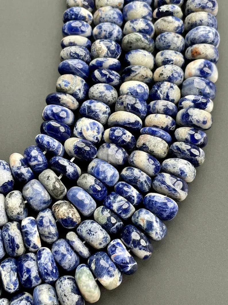 Намистини з натурального содаліту, рондель, гладкі, 10 мм, нитка довжиною 45 см, сині, фото №1