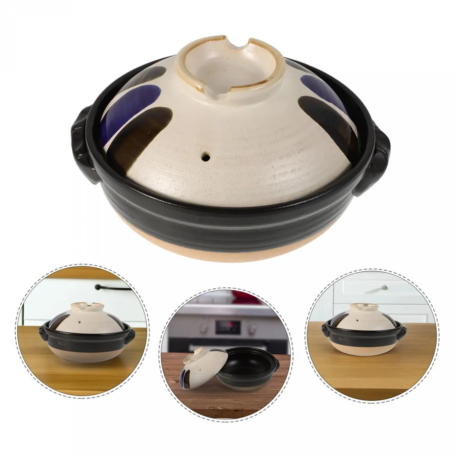 Кастрюля керамическая LIFKOME Vintage Japanese Dutch Oven с крышкой и двойными ручками, фото №7